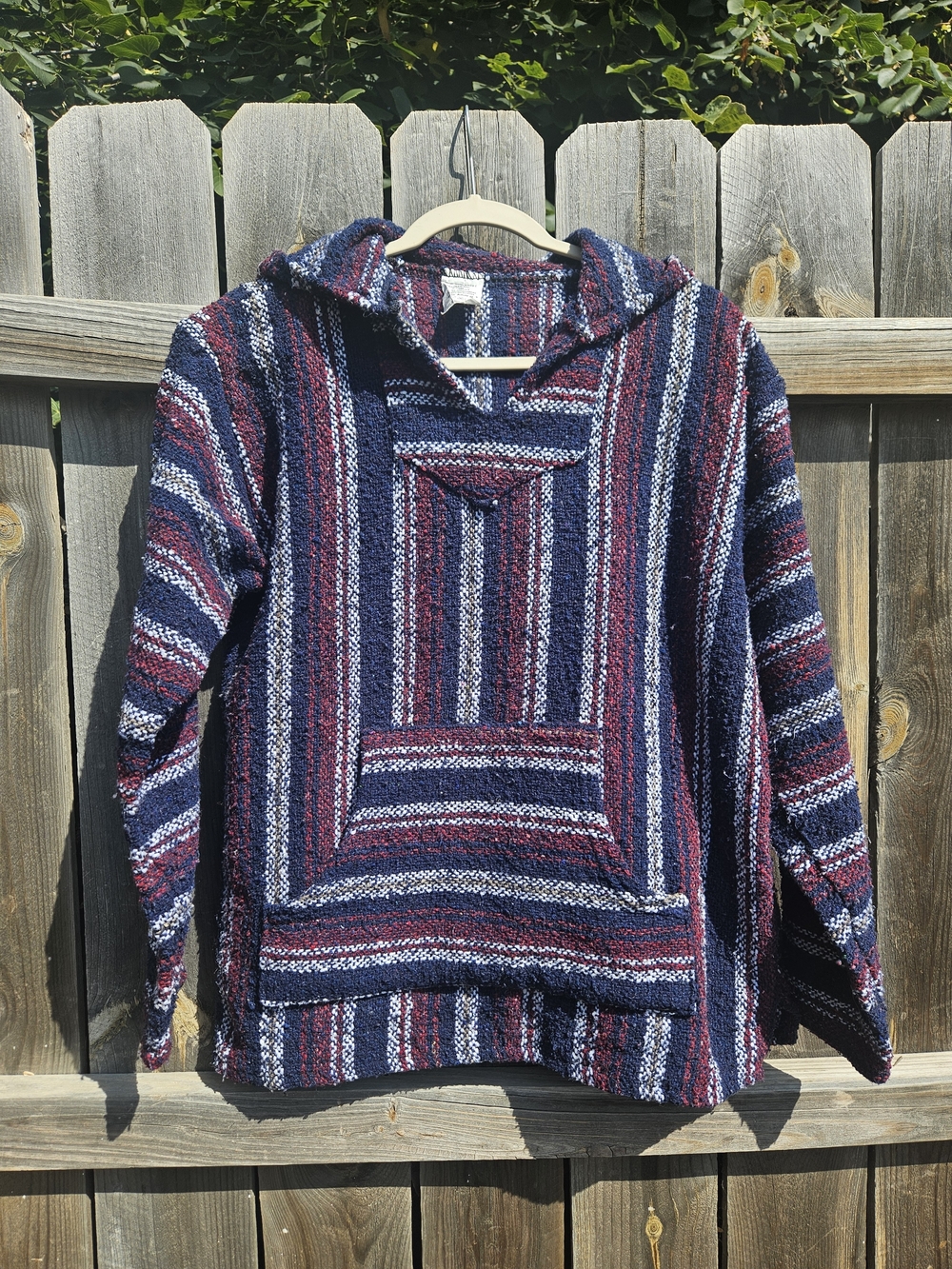 El Paso Saddle Blanket Mens M PulloStriped Baja Hoodie Sweater - Navy & Burgundy